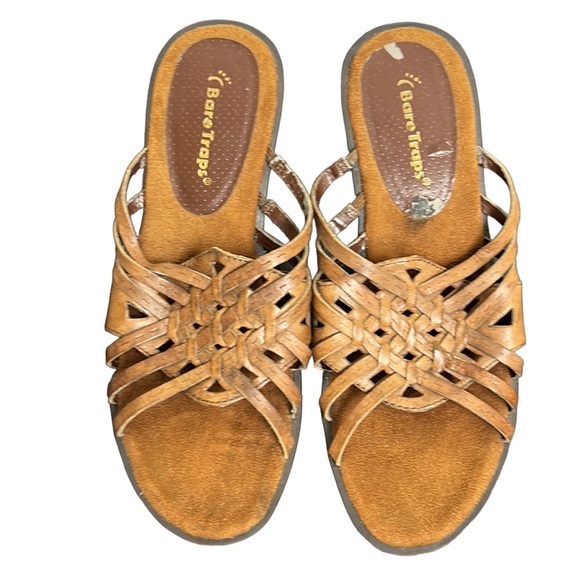 Bare traps Veravee Leather Wedge Sandals Woven Brown Stylish Comfort Women’s 6.5 - Picture 1 of 16